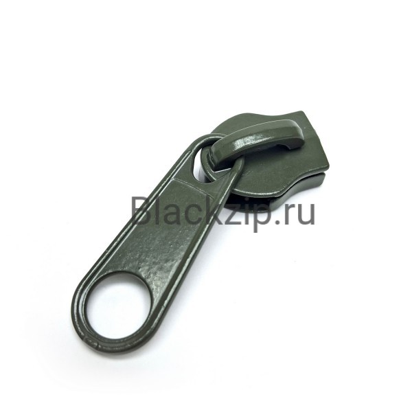 Бегунок для молнии №10, Zip, Олива (обратный, длинный пуллер)